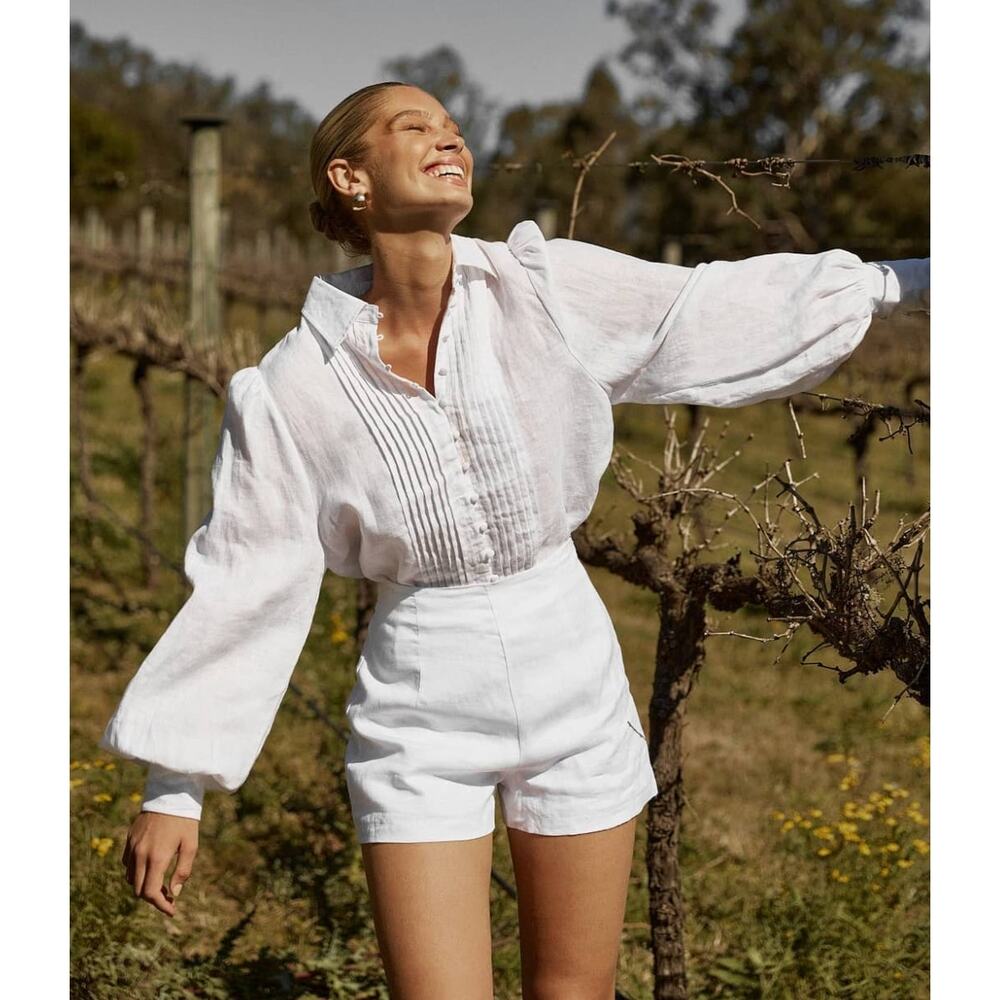DISSH Nelly Linen white pleated blouse